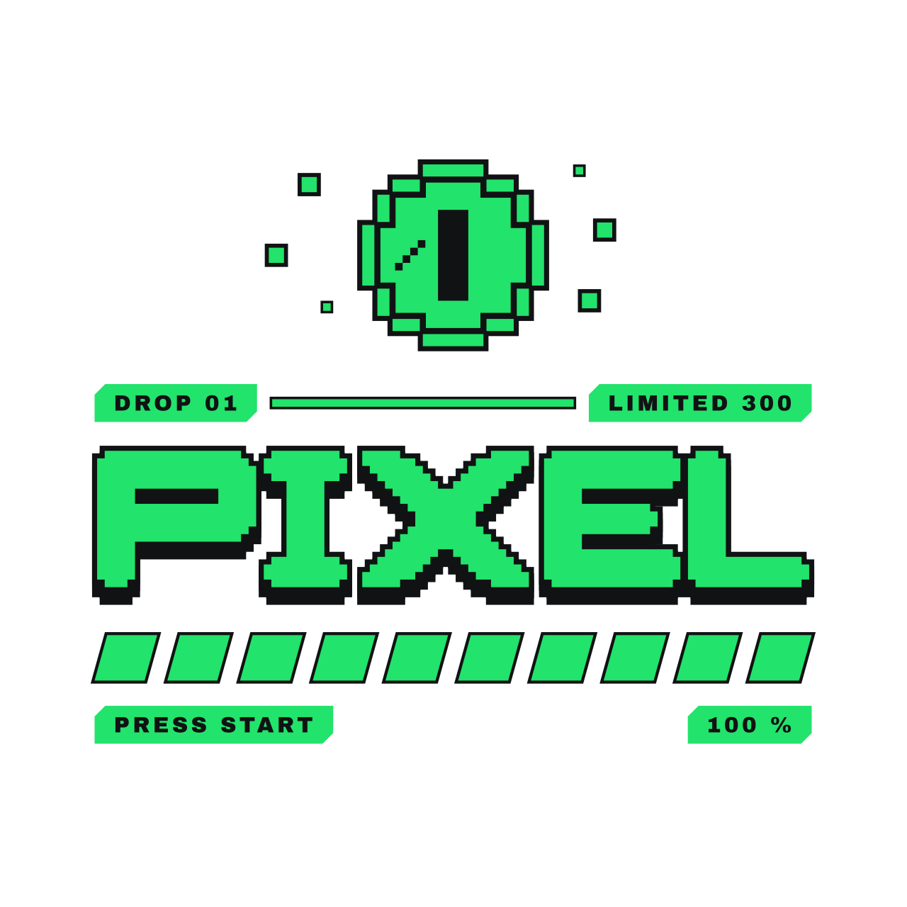 Drop 01 Pixel emblem: an arcade coin in pixel art