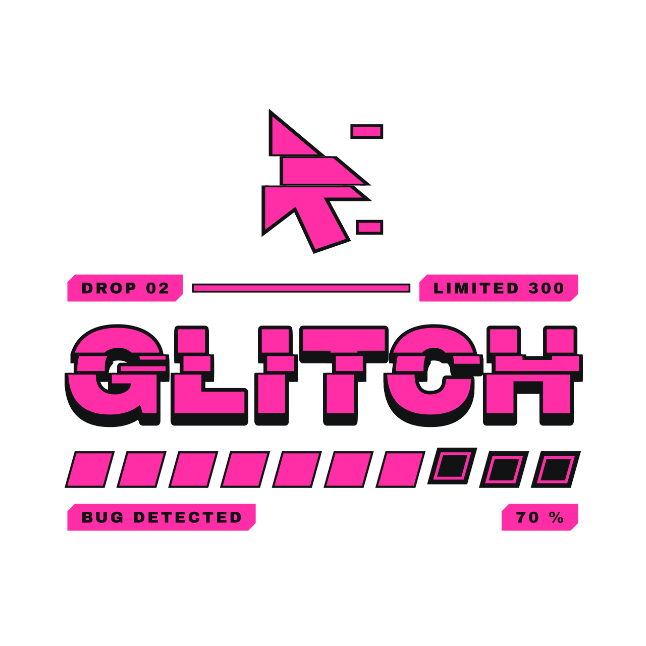 Drop 02 Glitch emblem: a sliced mouse cursor