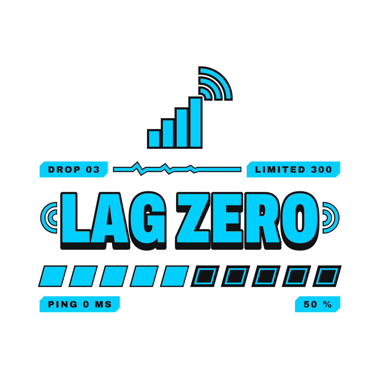 Drop 03 Lag Zero emblem: a network signal with ping arcs