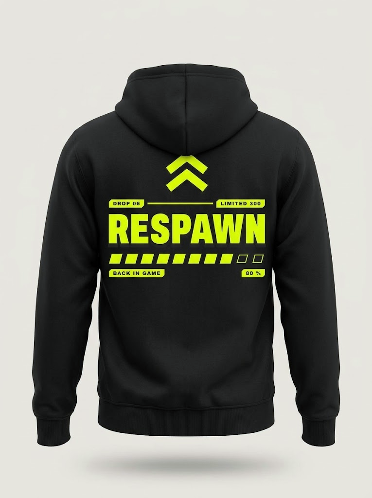 Hoodie Respawn noir, vu de dos